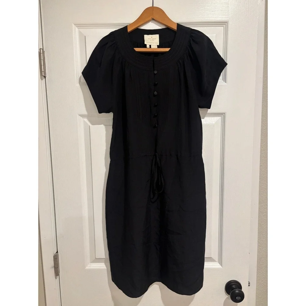 Kate Spade Black 100%‎ Silk Popover Shirt Dress Drawstring Waist Size M